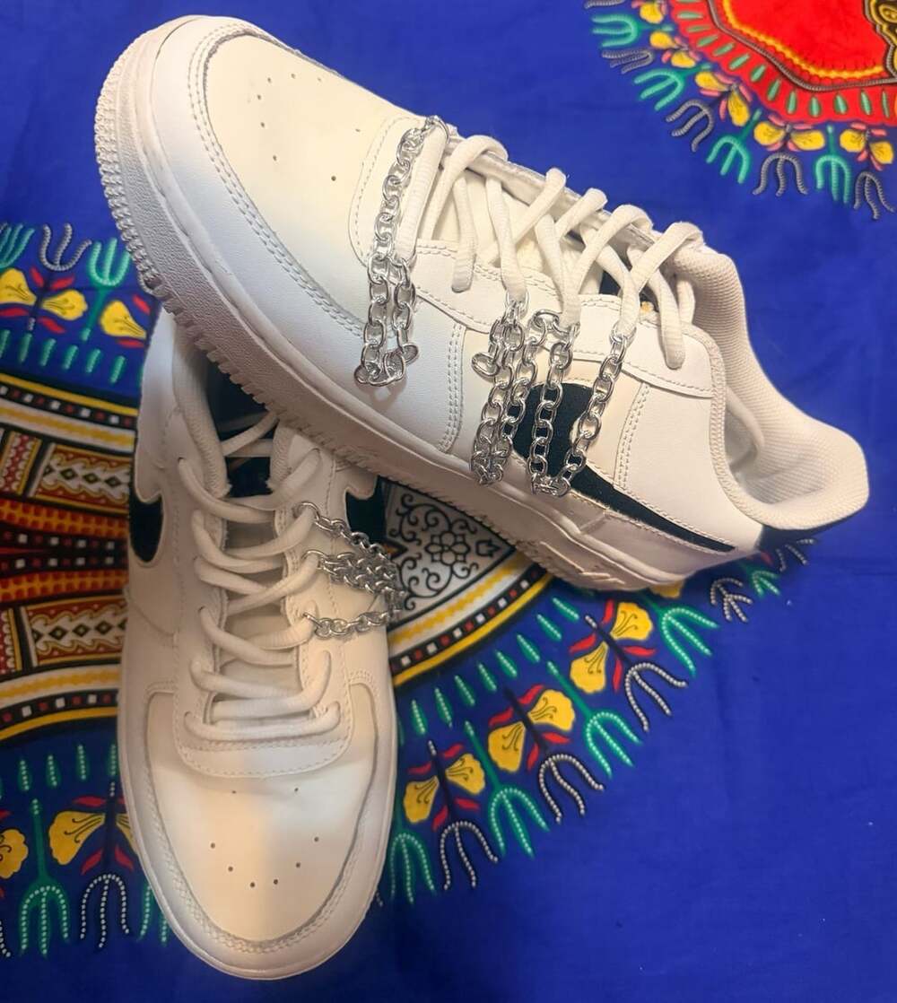Nike Air Force 1 Shadow White Black Silver Chain Custom Sneakers